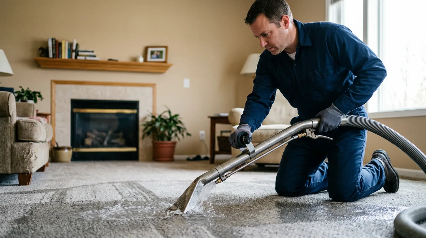 Water damage restoration technician working near Northfield, VT